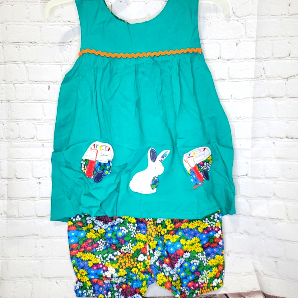 Toddler Spring Green Floral Printed Set